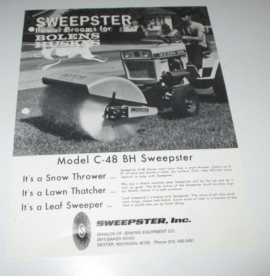 Bolens Sweepster C-48 BH Broom Sweeper for Tractors Spec Sheet / Brochure SBH570