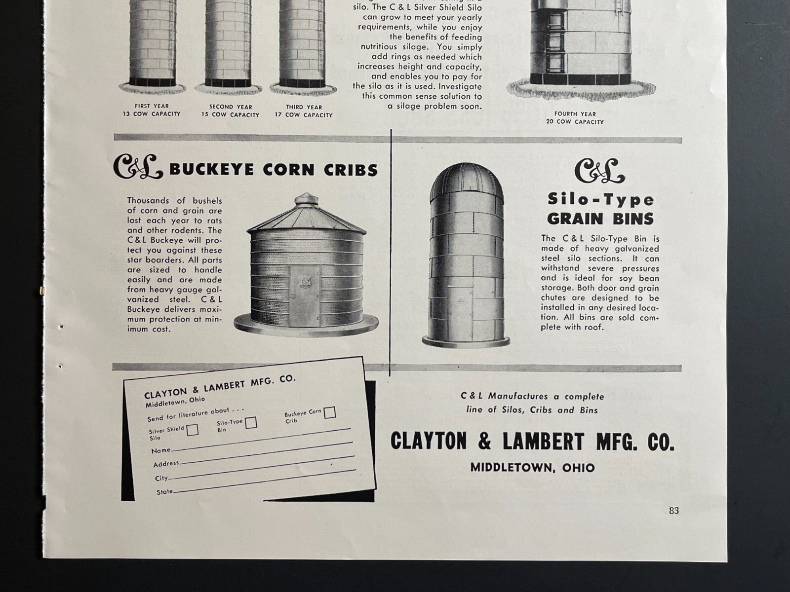 1950s Clayton & Lambert Silos -Original Print Advertisement (9.5in x 13in)