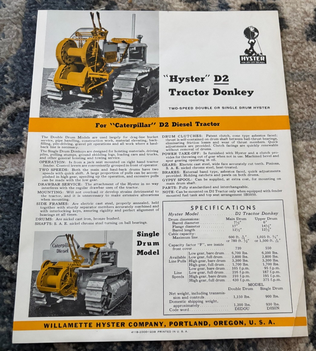 Hyster D2 Tractor Donkey for Caterpillar D2 Tractors Brochure DCPA25