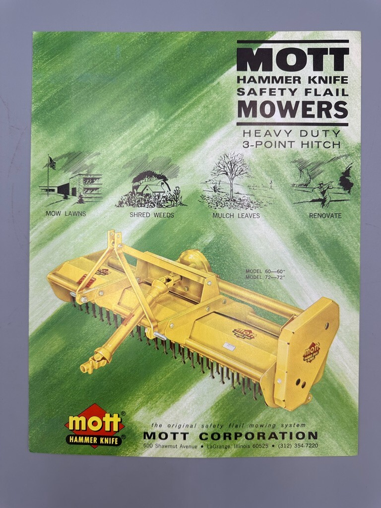 1970s MOTT Hammer Knife MOWERS 3 Point Hitch Farm Advertising Brochure