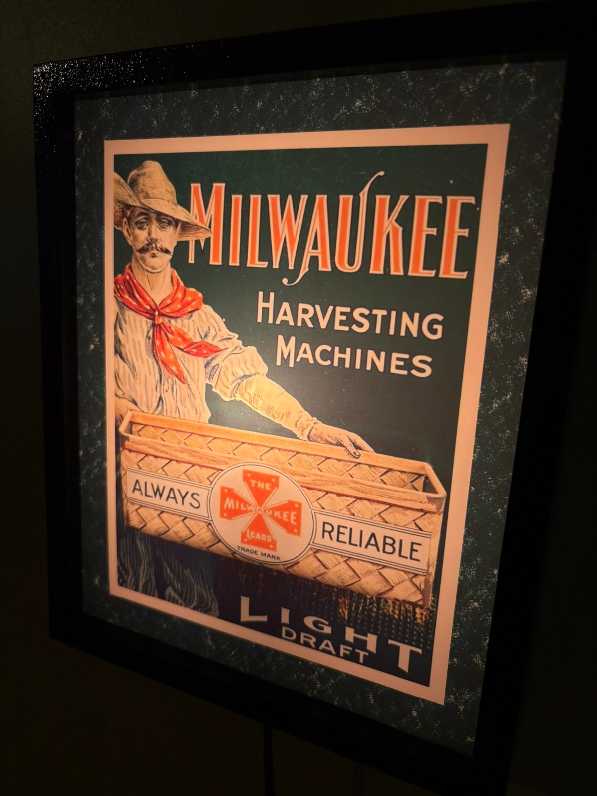 Milwaukee Harvesting Machines Tractor Farm Garage Retro Advertising Lighted Sign