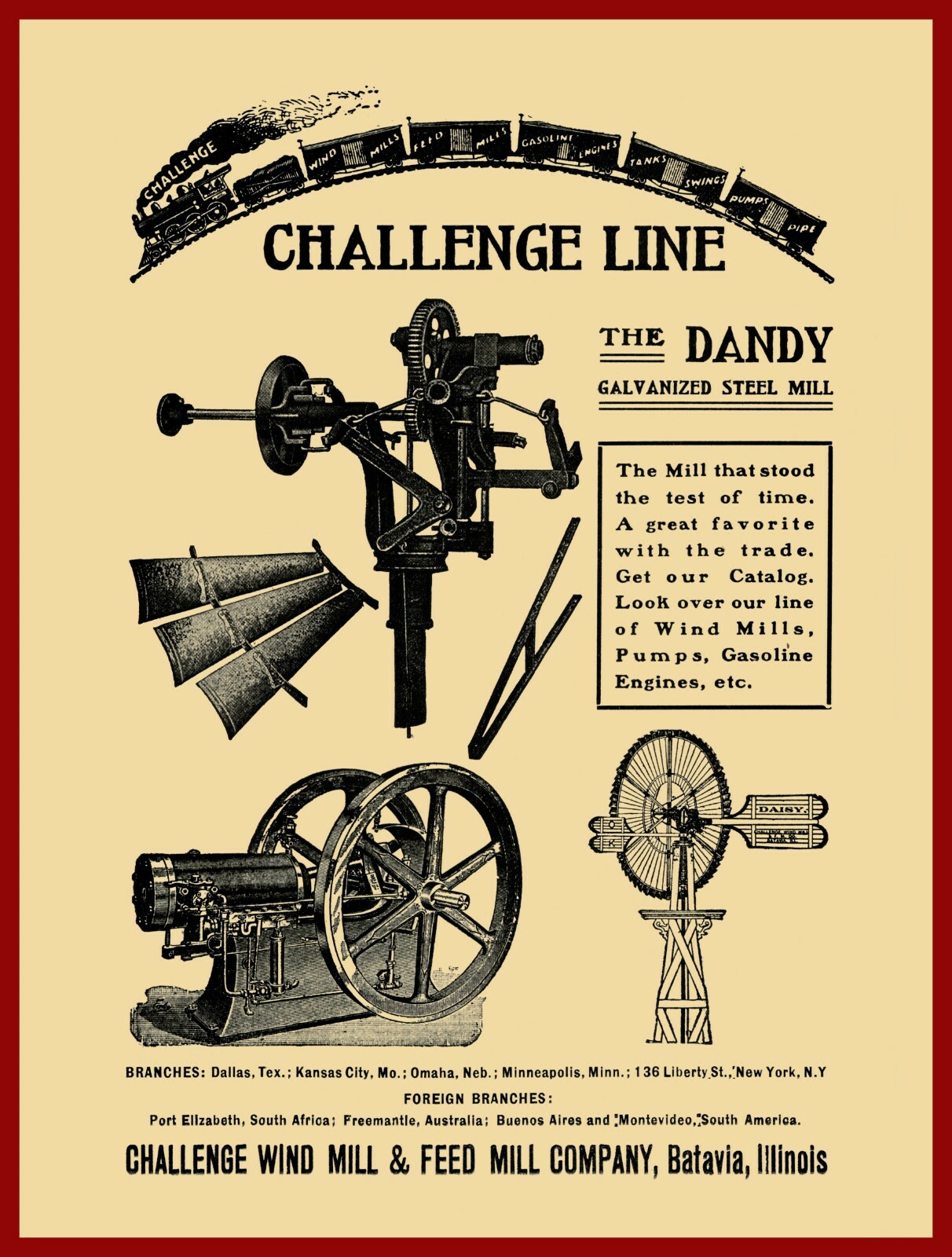 1905 Challenge Wind Mill & Feed Mill Co. NEW Metal Sign: Gas Engine – Batavia IL