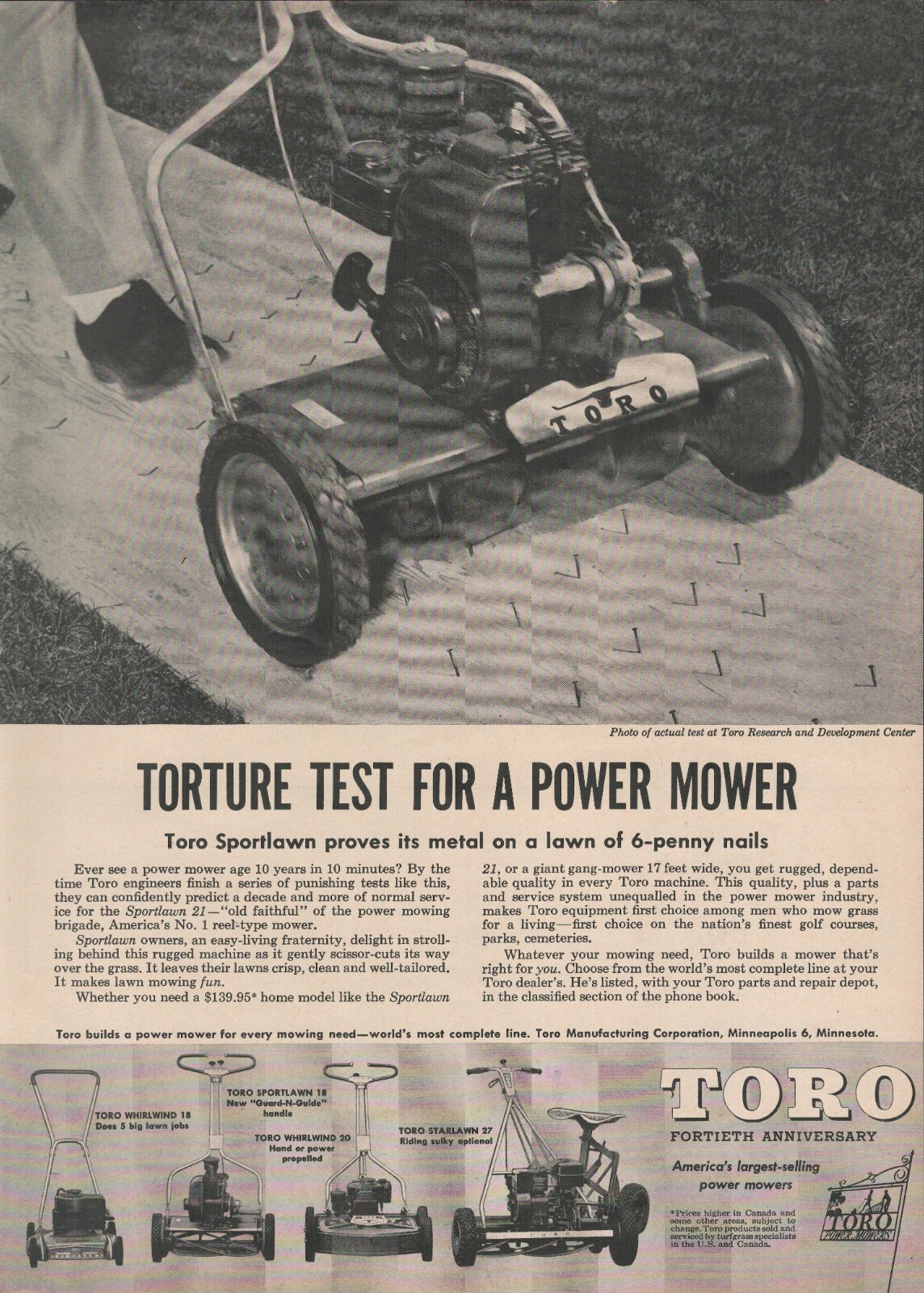 1955 Toro Sportlawn 18 Torture Test For A Power Mower Vintage Print Ad