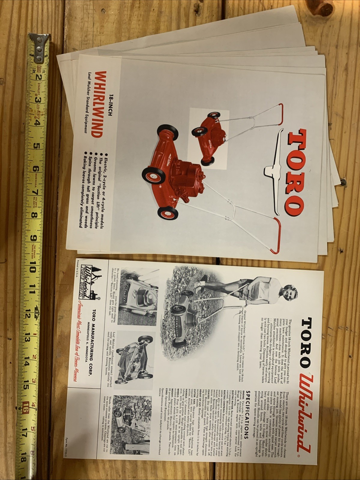 1950’s Toro Whirlwind Push Mower Single Page Brochure NOS Original