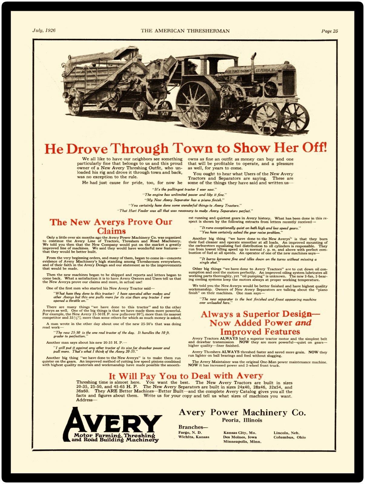 1926 Avery Threshing Outfit NEW Metal Sign – 24″ x 30″ USA STEEL XL Size, 7 lbs