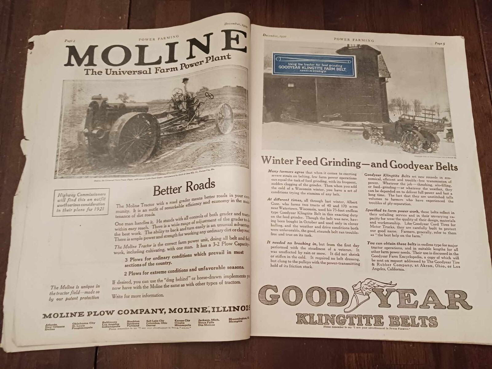 Vintage Magazine Power Farming December 1920 Holt Caterpillar Ad Photos Tractor