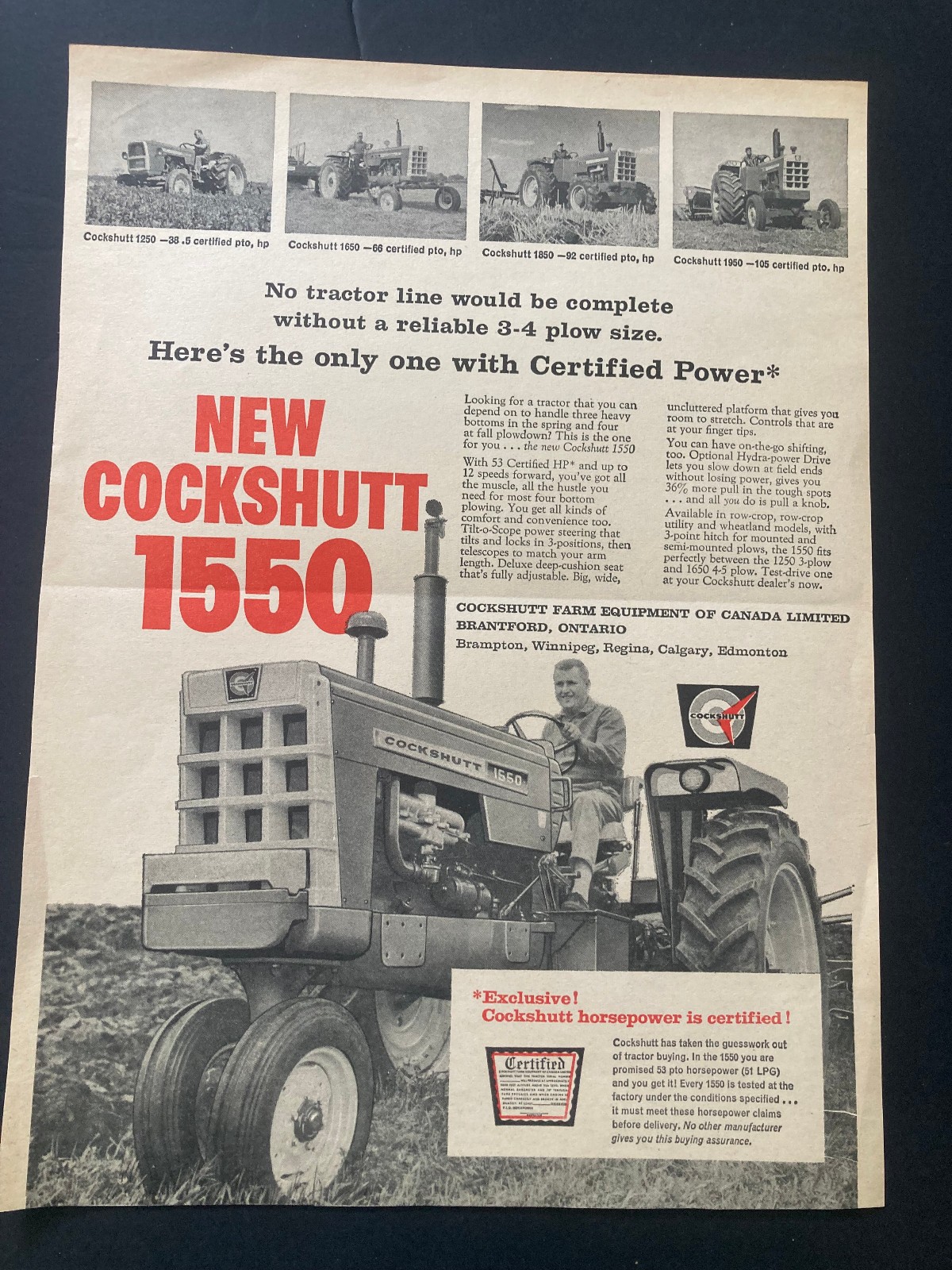 1960’S CANADIAN COCKSHUTT TRACTOR AD CANADA MODEL 1550