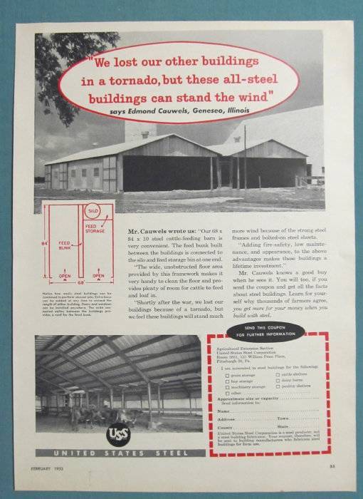 Original 1953 USS Building Ad Endorsed by Edmond Cauwels of Geneseo Illinois