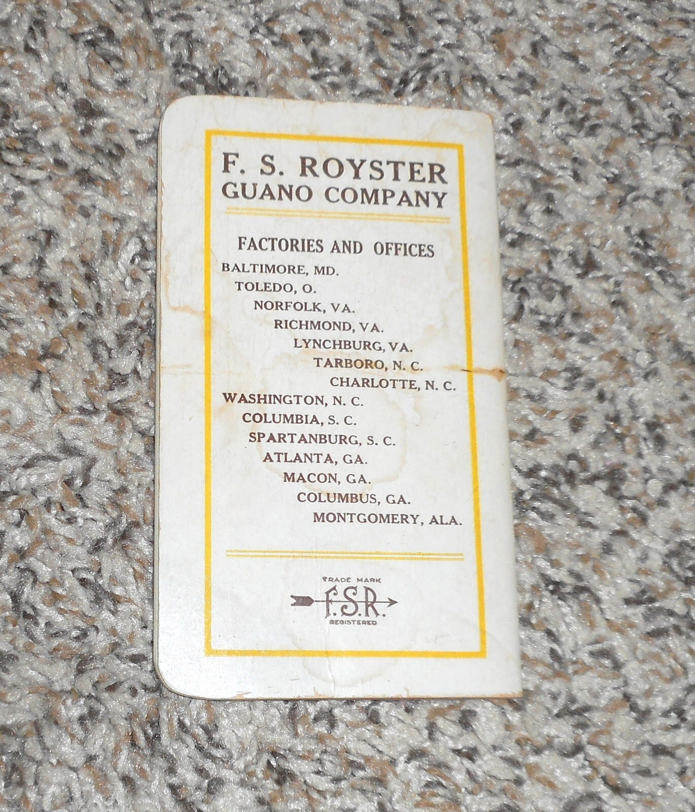 1920 Fs Royster Guano Co Baltimore MD Maryland Fertilizer Notepad Advertising