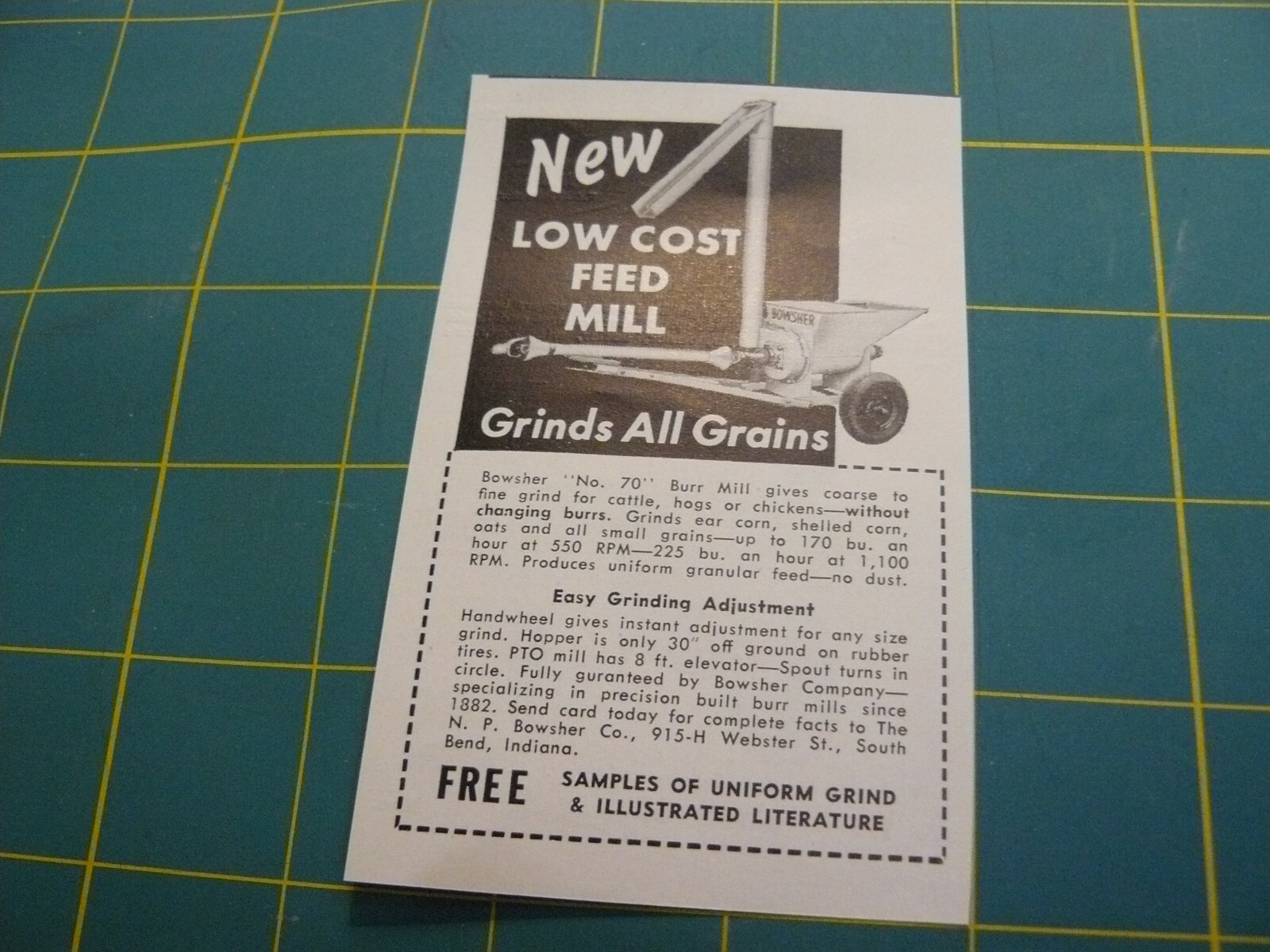 THE FARM QUARTERLY- SUMMER 1957-AD- BOWSHER No. 70 FEED MILL / South Bend IND