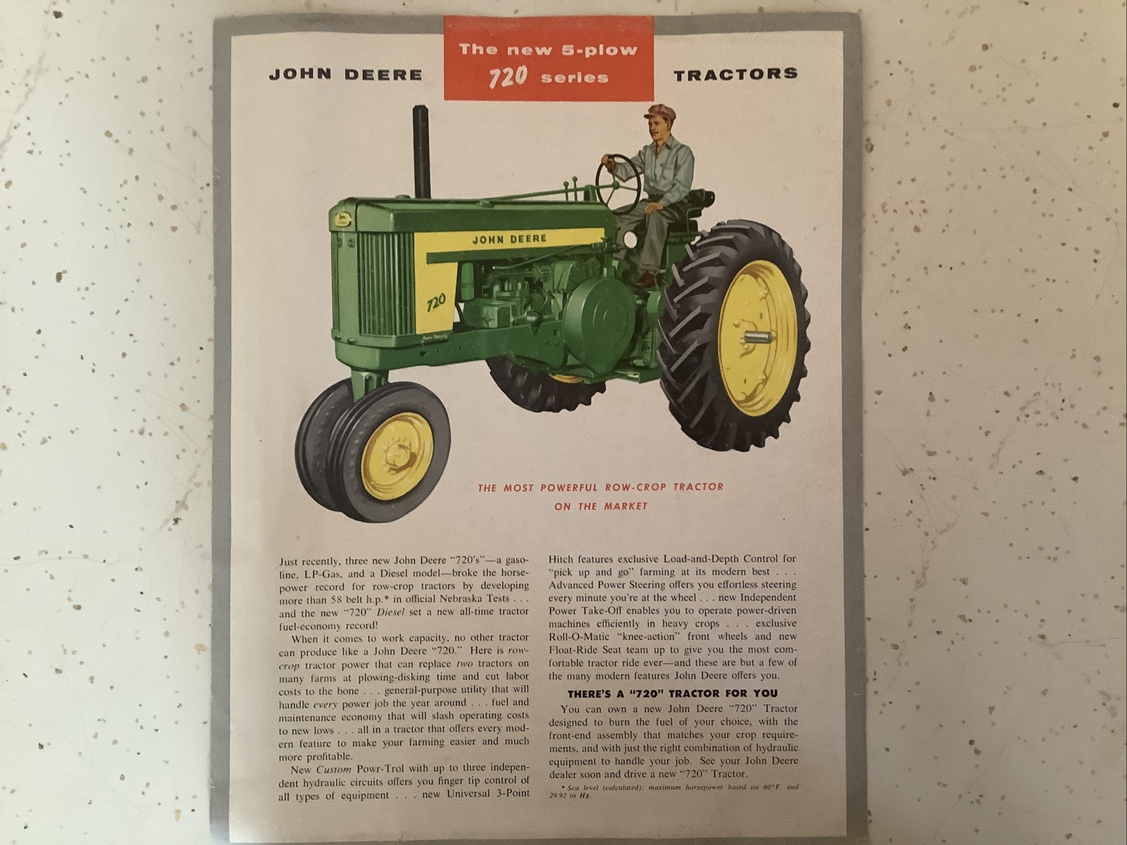 JOHN DEERE TRACTORS 720 SERIES SINGLE PAGE 1956 Sales Brochure