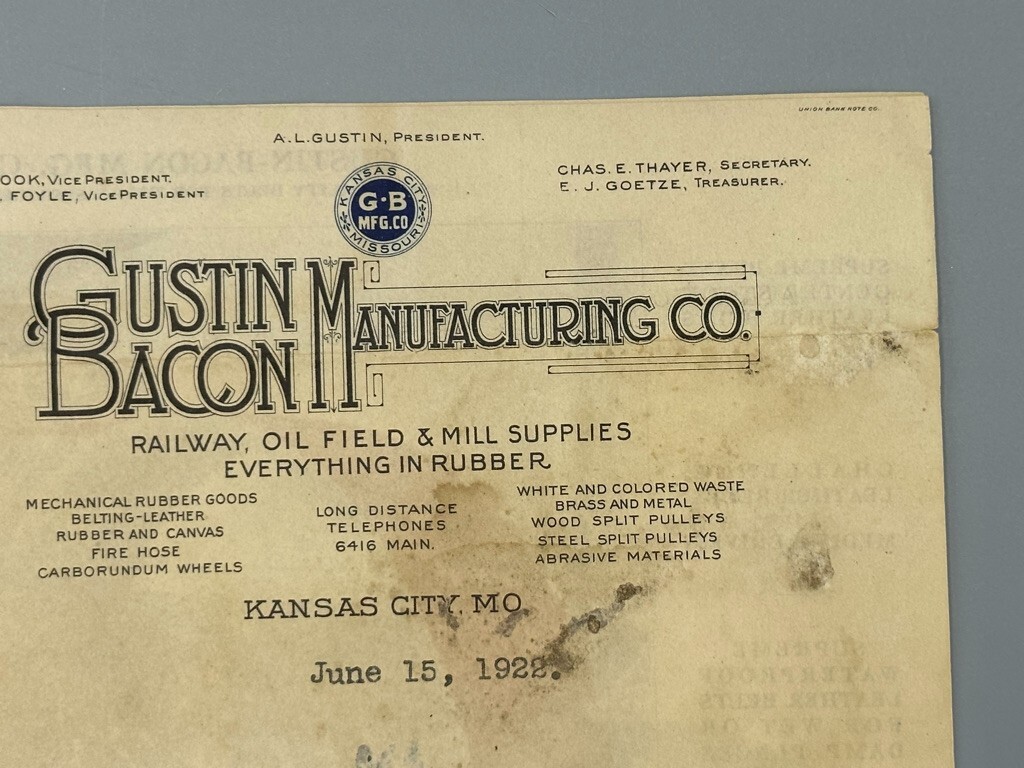 1922 Gustin Bacon FARM THRESHING Illustrated Letterhead Advertising KANSAS CITY