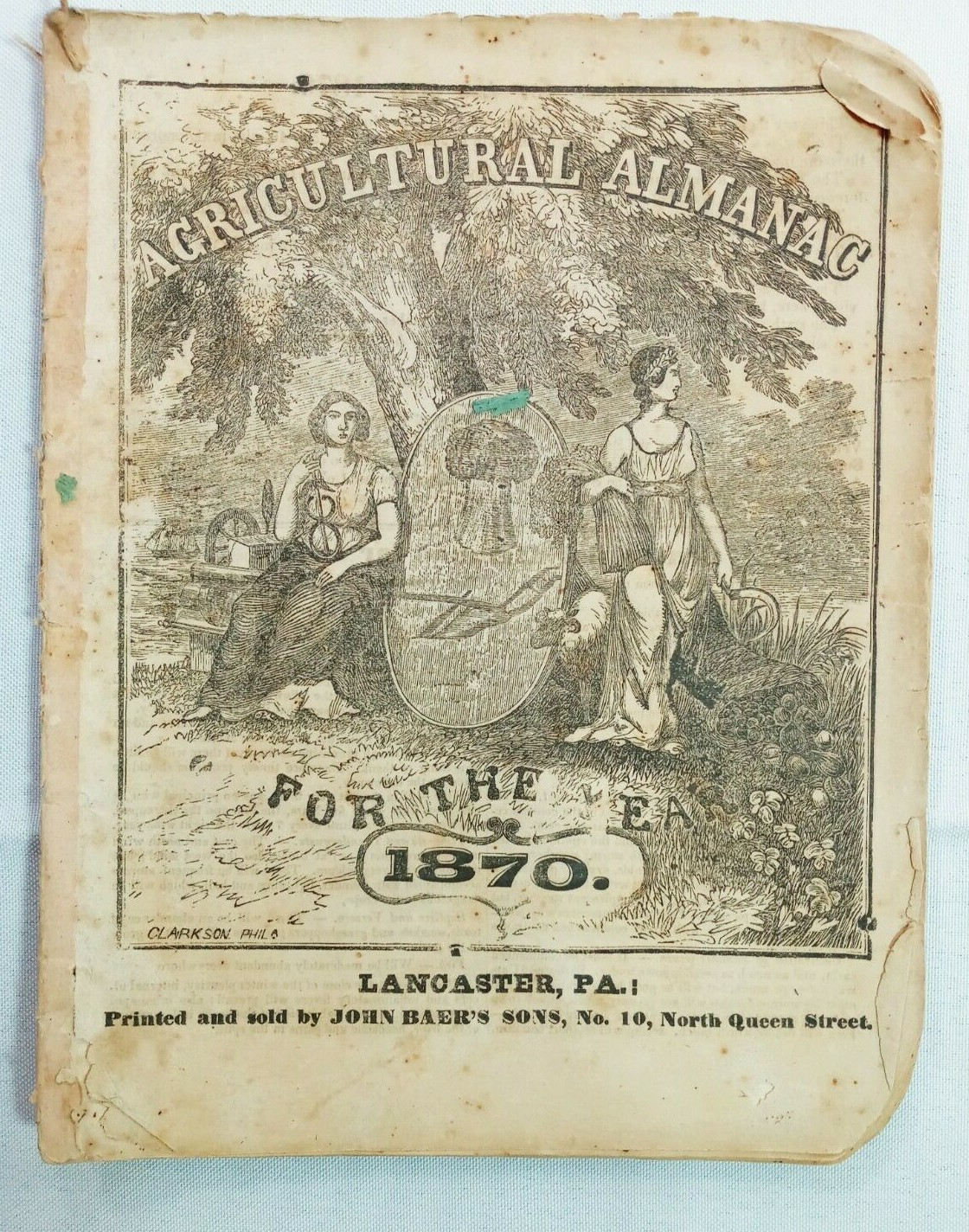 Vintage 1870 John Bear Baer’s Agricultural Almanac Lancaster PA Antique Farmers