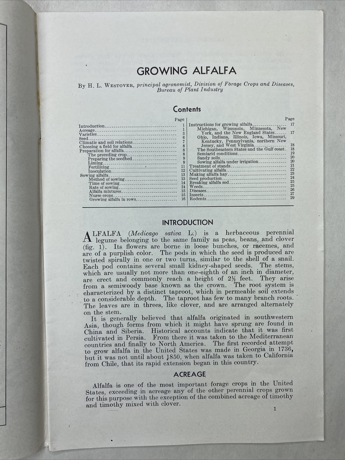 1941 USDA Farmers’ Bulletin No. 1722 Growing alfalfa