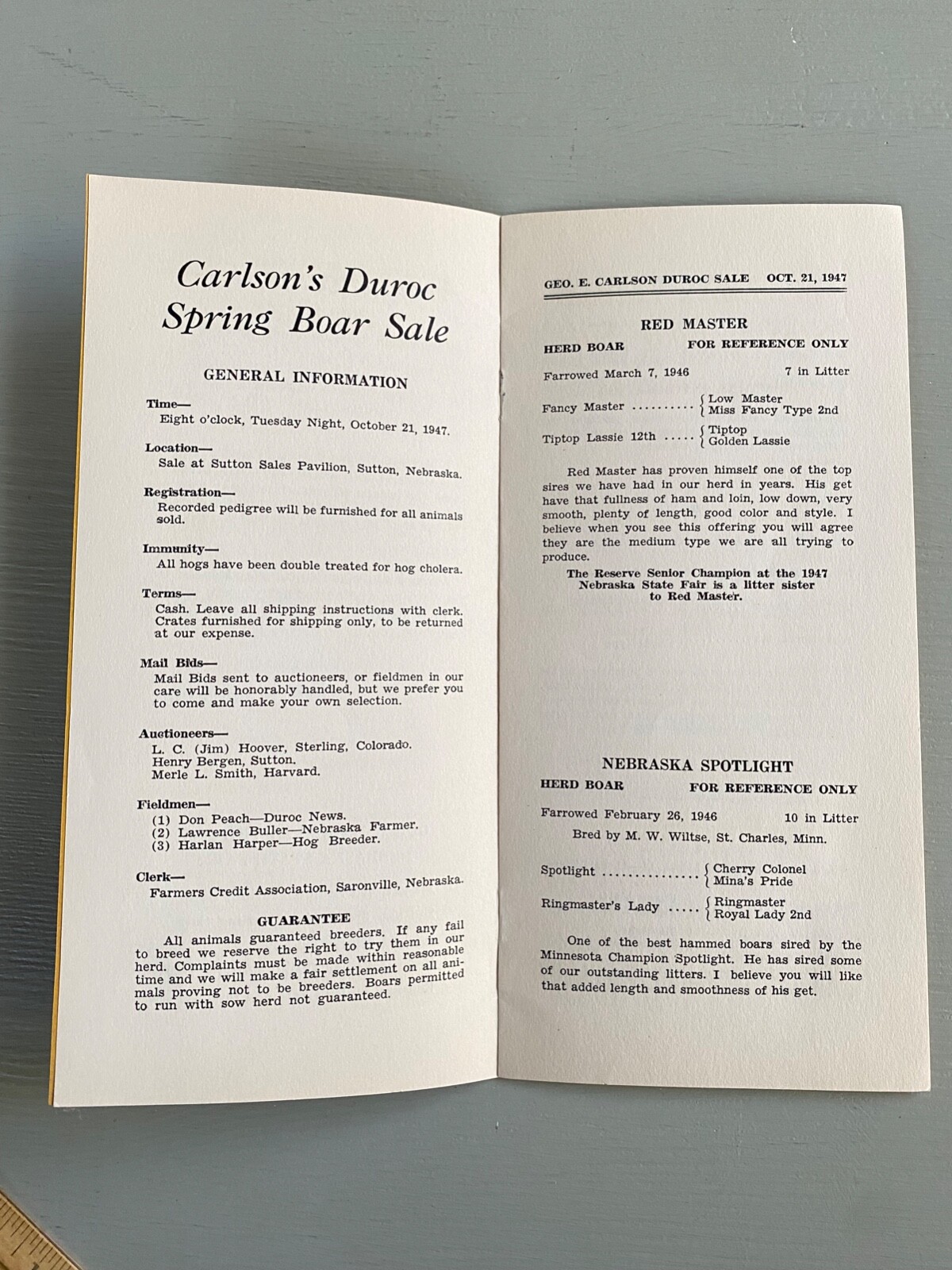 Vintage Durocs Boar Hogs Pigs Sale Catalog Book Saronville Nebraska 1947 Farm Ag