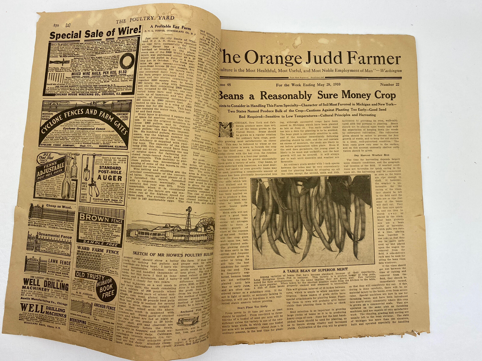 The Orange Judd Farmer News Print Magazine, Chicago Illinois May 28 , 1910