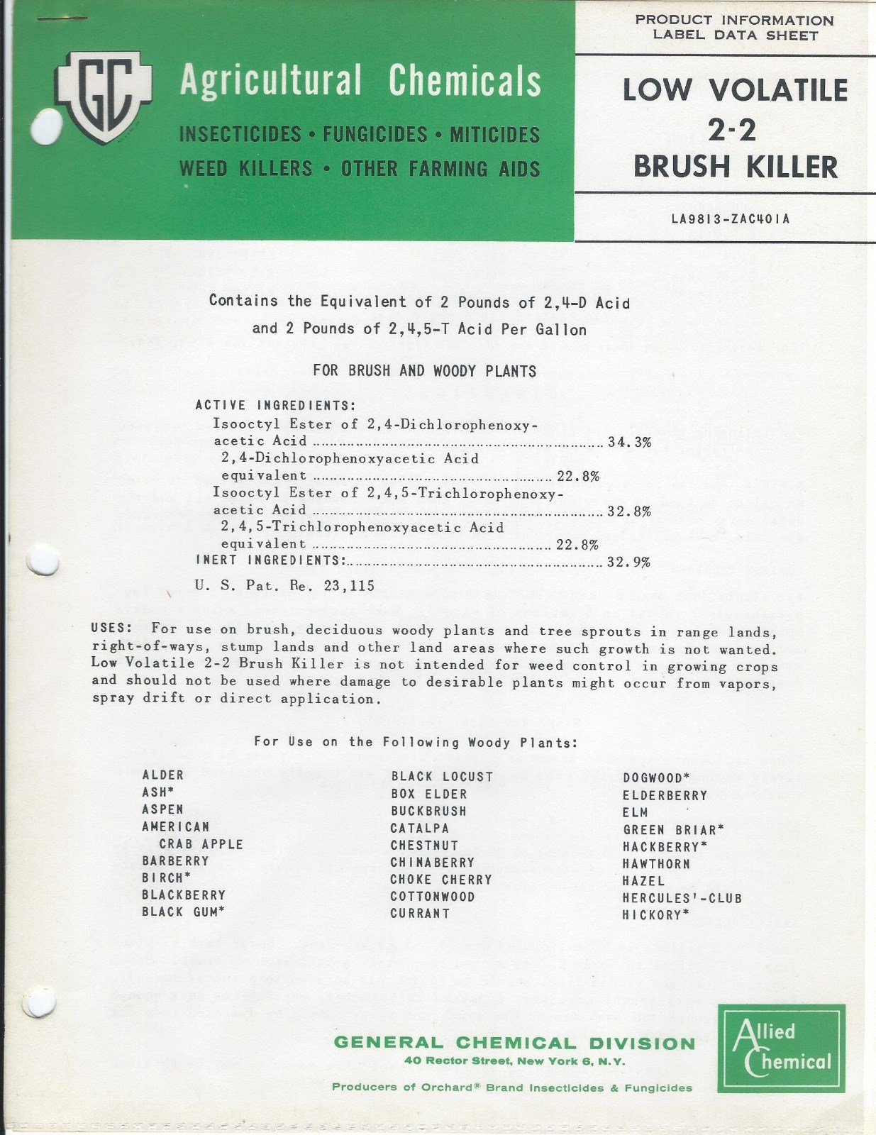 Lawn Garden Data Sheet – Allied Chemical – Brush Weed Killers – 6 items (LG64)