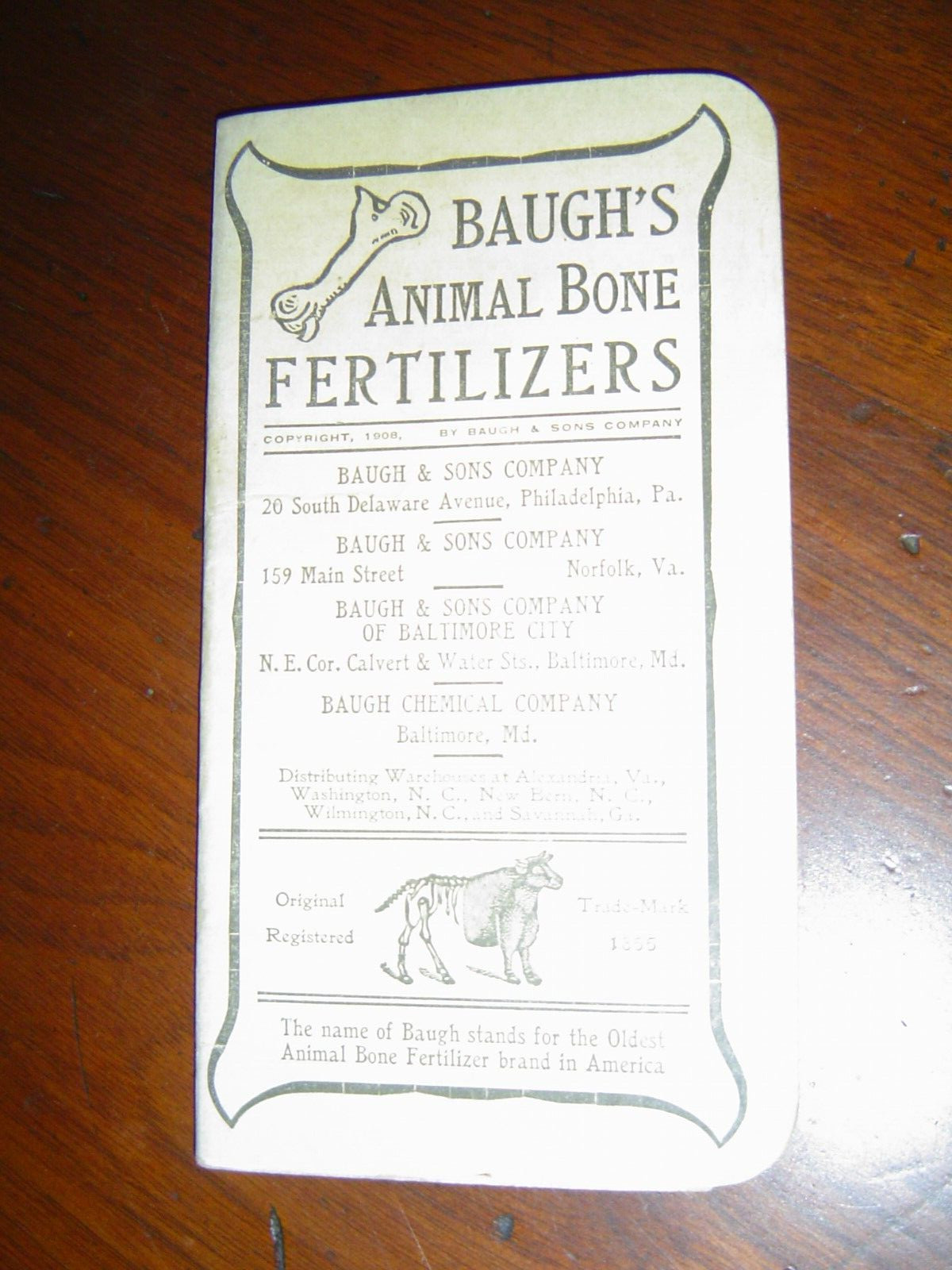 1908 Baugh’s Fertilizers Baltimore, MD James F George, Weissport, PA Notebook