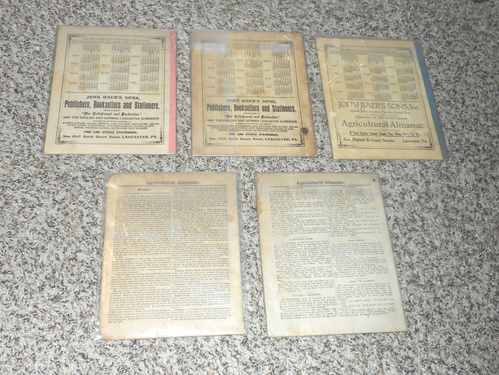 Lot of 5 Agricultural Almanacs Farm John Baer Lancaster PA 1934 1906 1875 1910