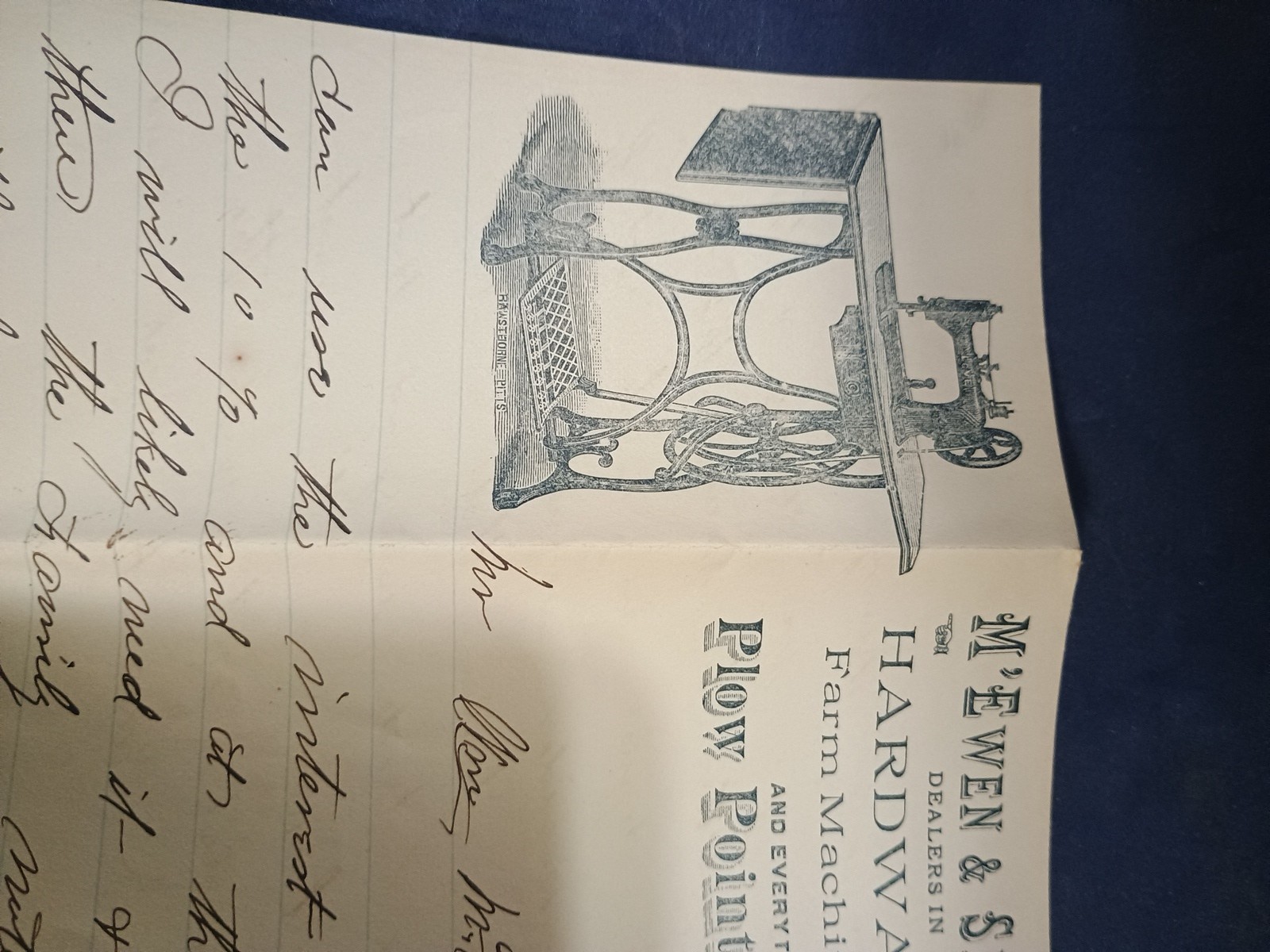 Vintage 1890 M’EMEN & SMITH Farm Implements,Letter & Envelope