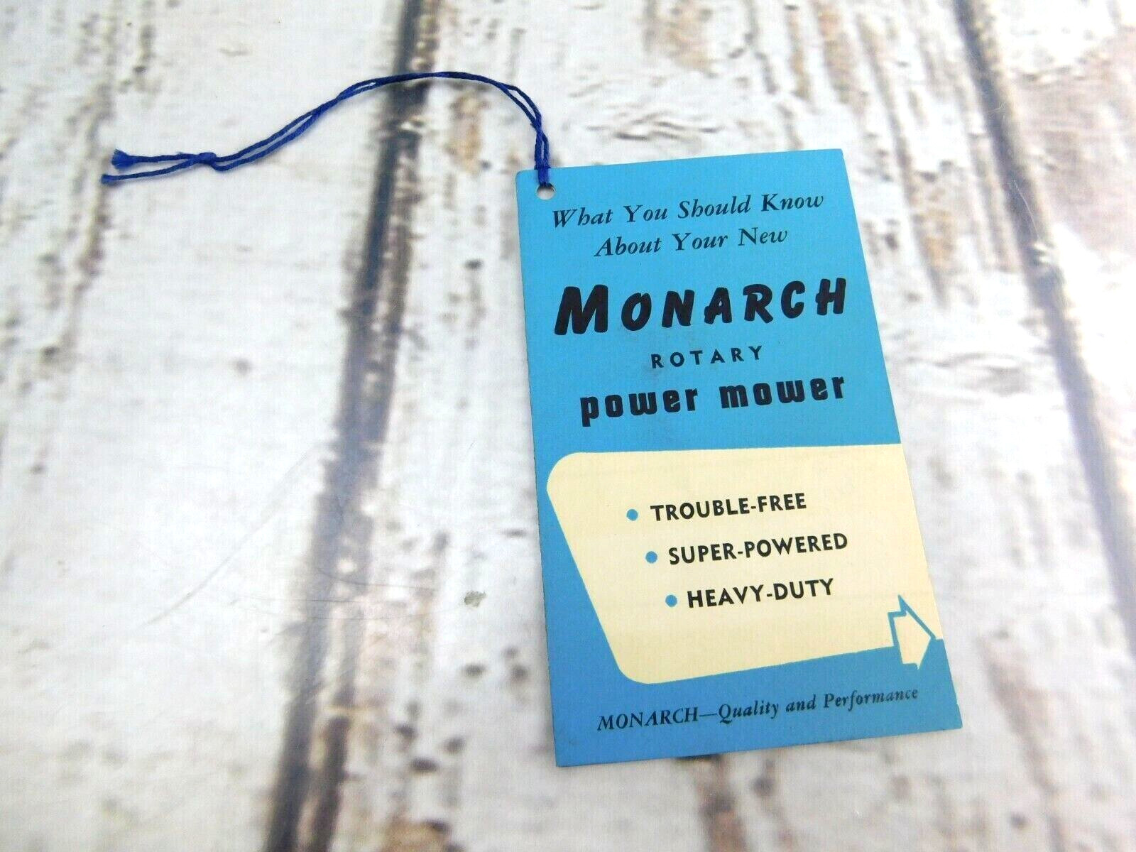 Vtg Original Monarch Rotary Power Mower Heineke & Co Hang Tag