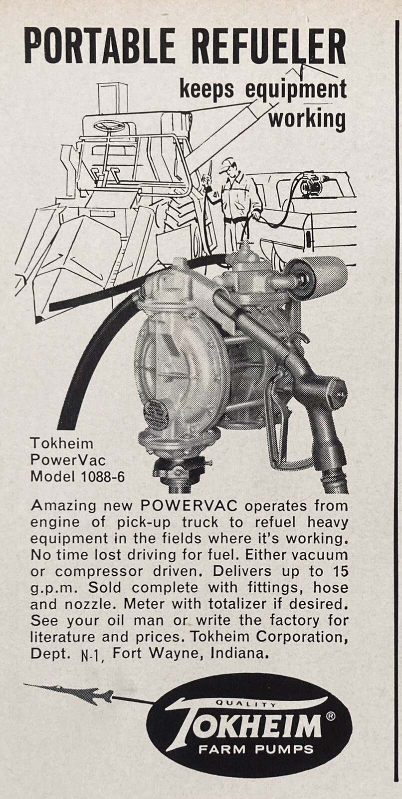 1965 AD.(XH27)~TOKHEIM CO. FORT WAYNE, IND. TOKHEIM POWERVAC MODEL 1088-6