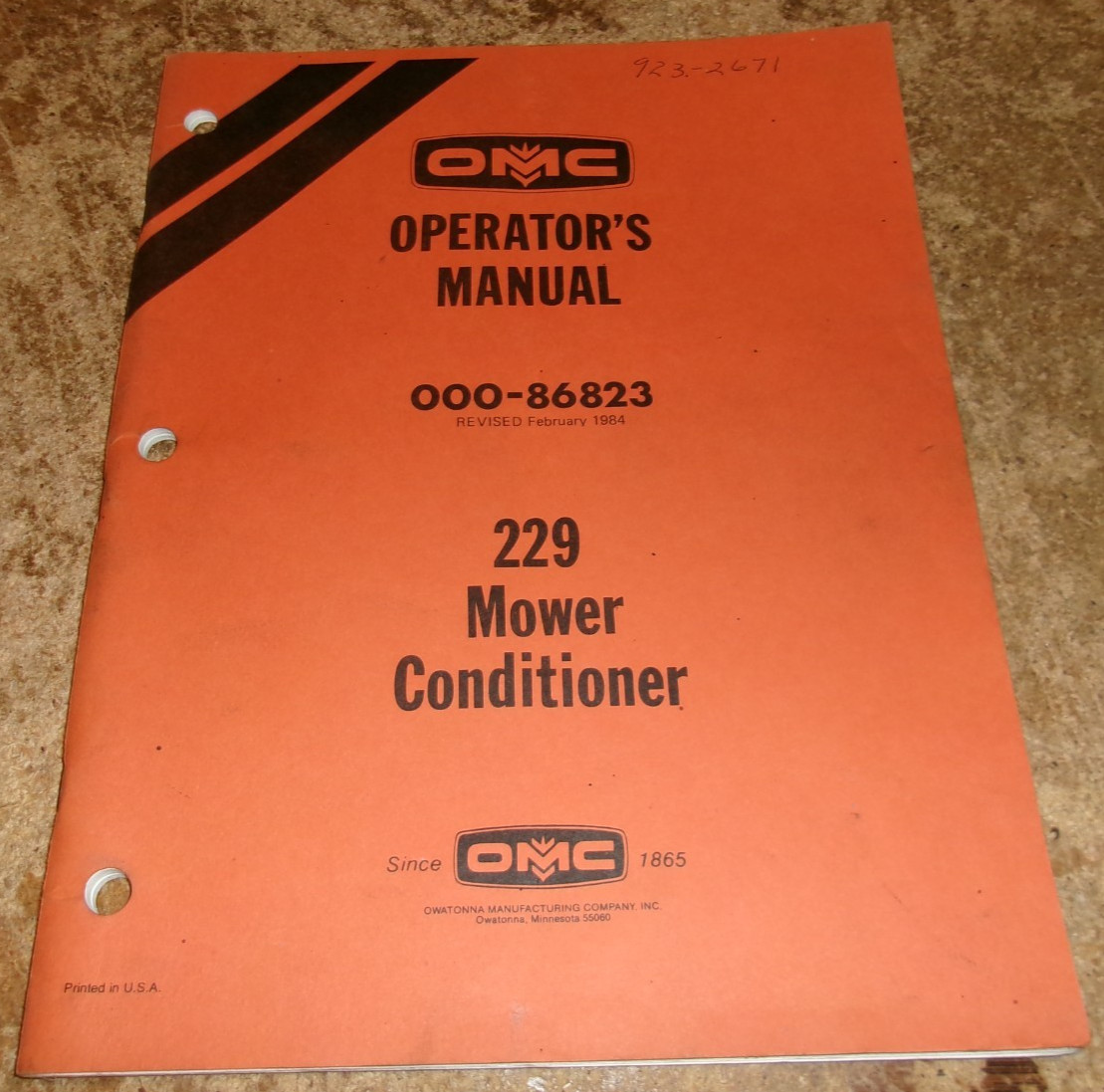 1984 OMC 229 mower conditioner operators manual good used