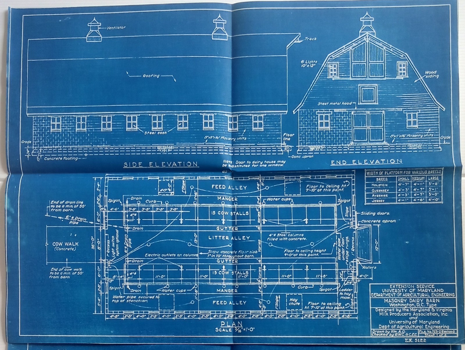1940′-50’s Dairy Barn And Dairy Houses Actual Blue Prints 2 Houses & Both Barn