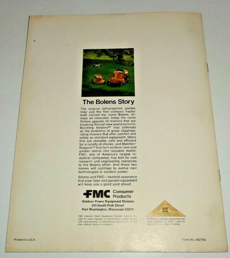 *Bolens Riding Mower Tiller Mulch Bagger Sales Brochure 828 829 2135 2150