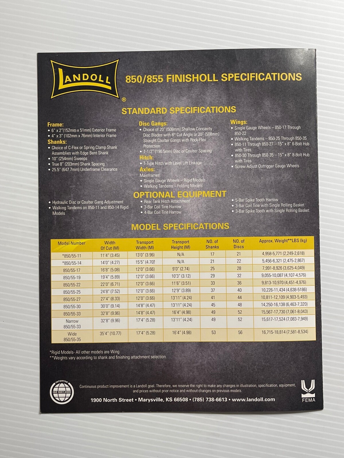 Landoll Model 850 / 855 Finisholl Sales Brochure (Showroom Sales Booklet)