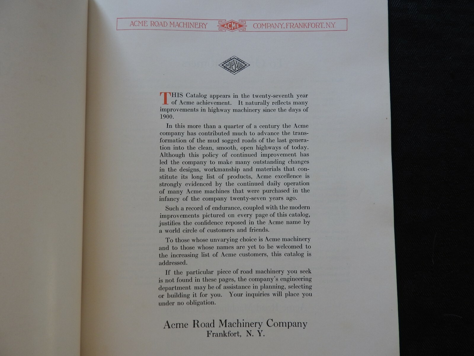 1927 ACME MACHINERY COMPANY “ROAD GRADERS” CATALOG BROCHURE TANKERS FRANKFORT NY