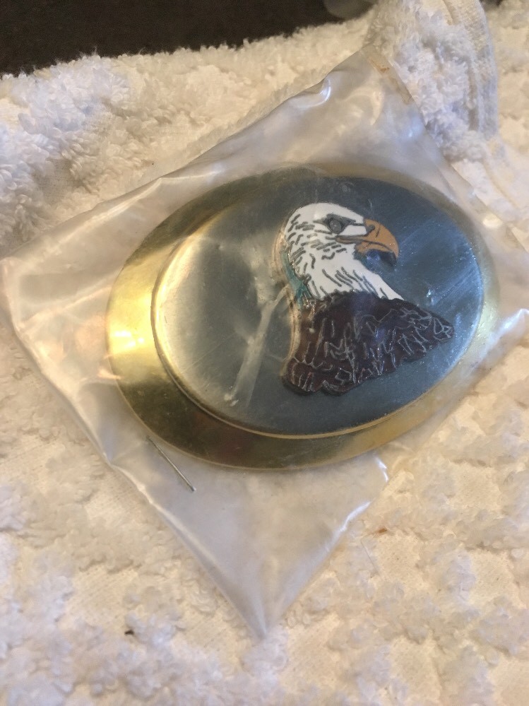 NEW Bald Eagle Enamel COLLECTOR BELT BUCKLE~Two Tone~HOOVER’S MFG. CO Patriotic