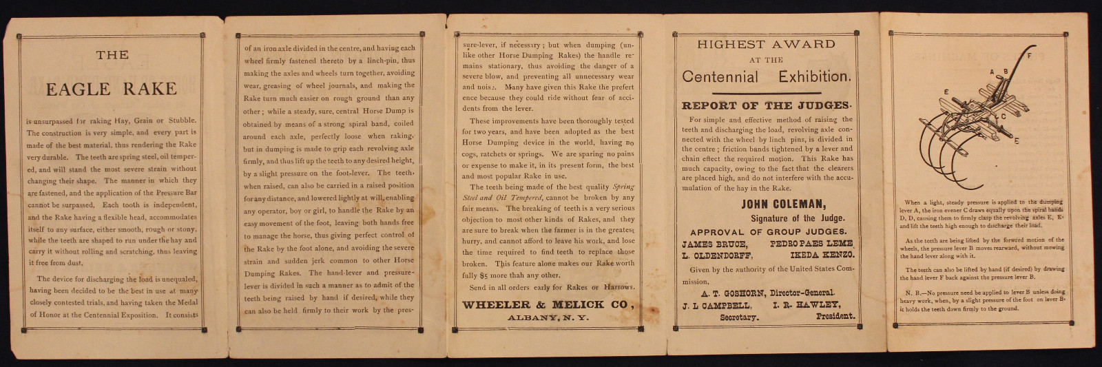 Original 1800s Eagle Horse or Hand Dump Rake Advertising Leaflet