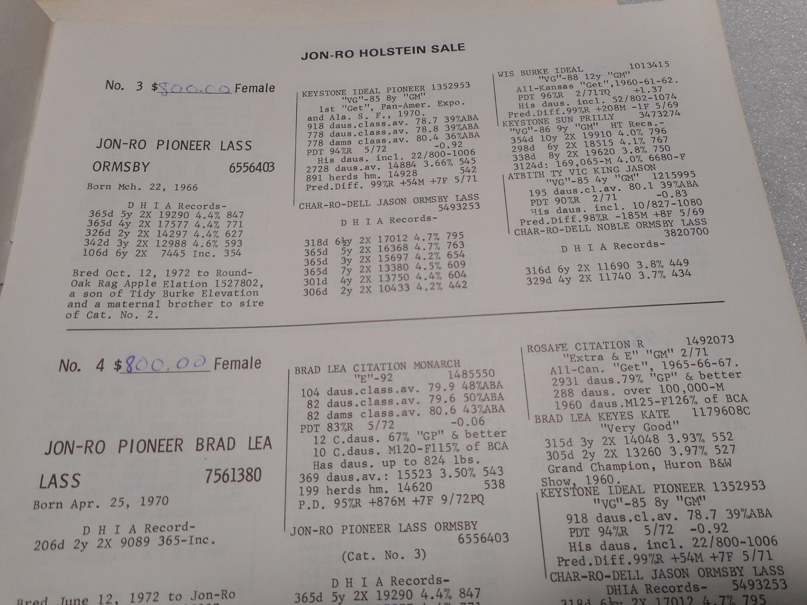 1973 St Charles Illinois Robert Johnsen Holstein Cattle Farm Sale Catalog