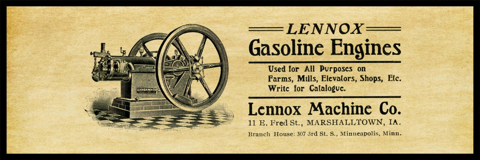 1905 Lennox Gas Engines of Marshalltown, Iowa NEW Metal Sign – 6″x18″
