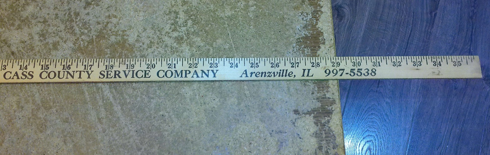 36″ long wood yardstick F.S. cass county service co. virginia,il. used