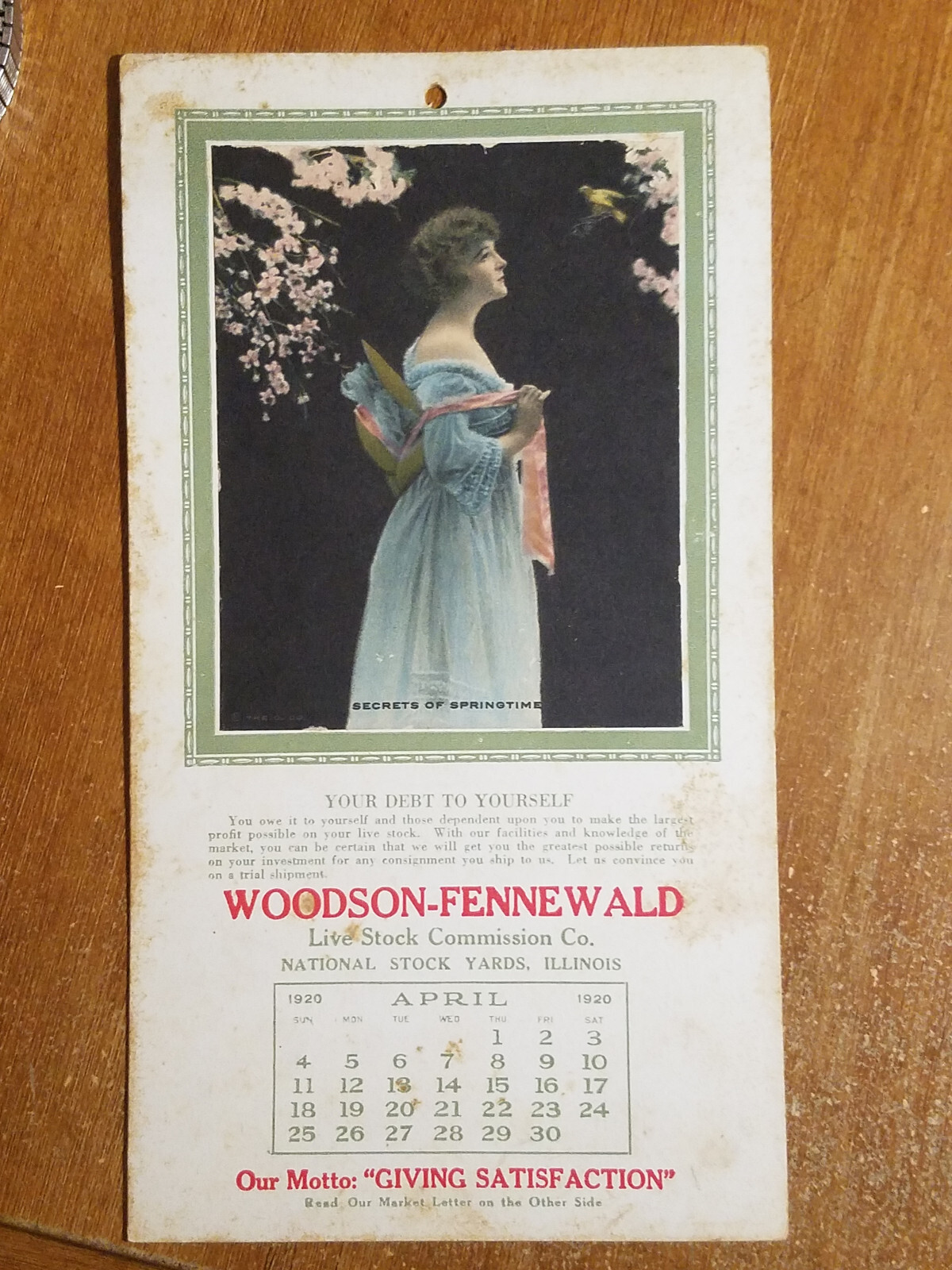 1920 Calendar, Woodson-Fennewald National Stock Yards, Illinois