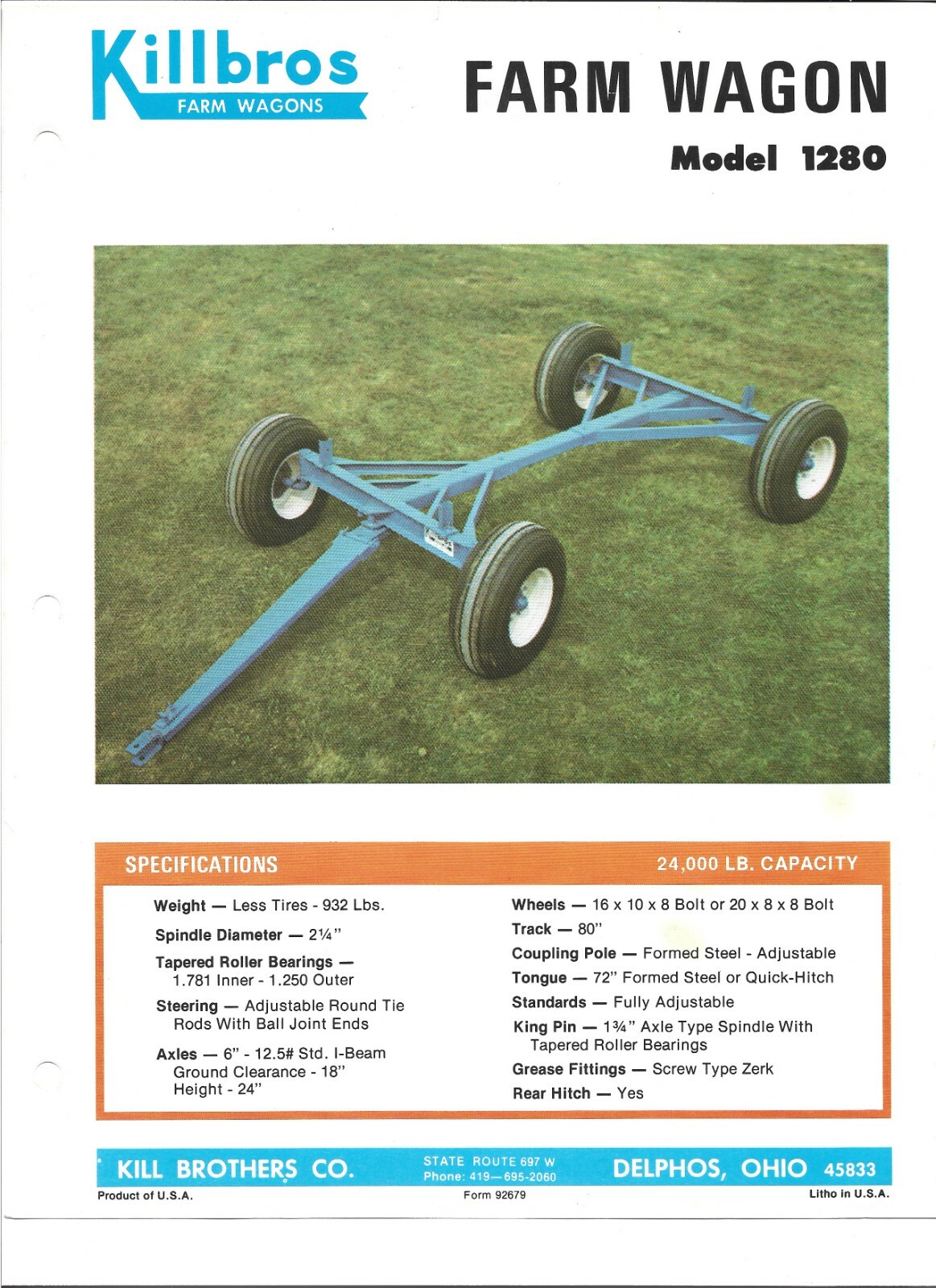 Original OEM Killbros Model 1280 Farm Wagon Sales Brochure Specifications Sheet