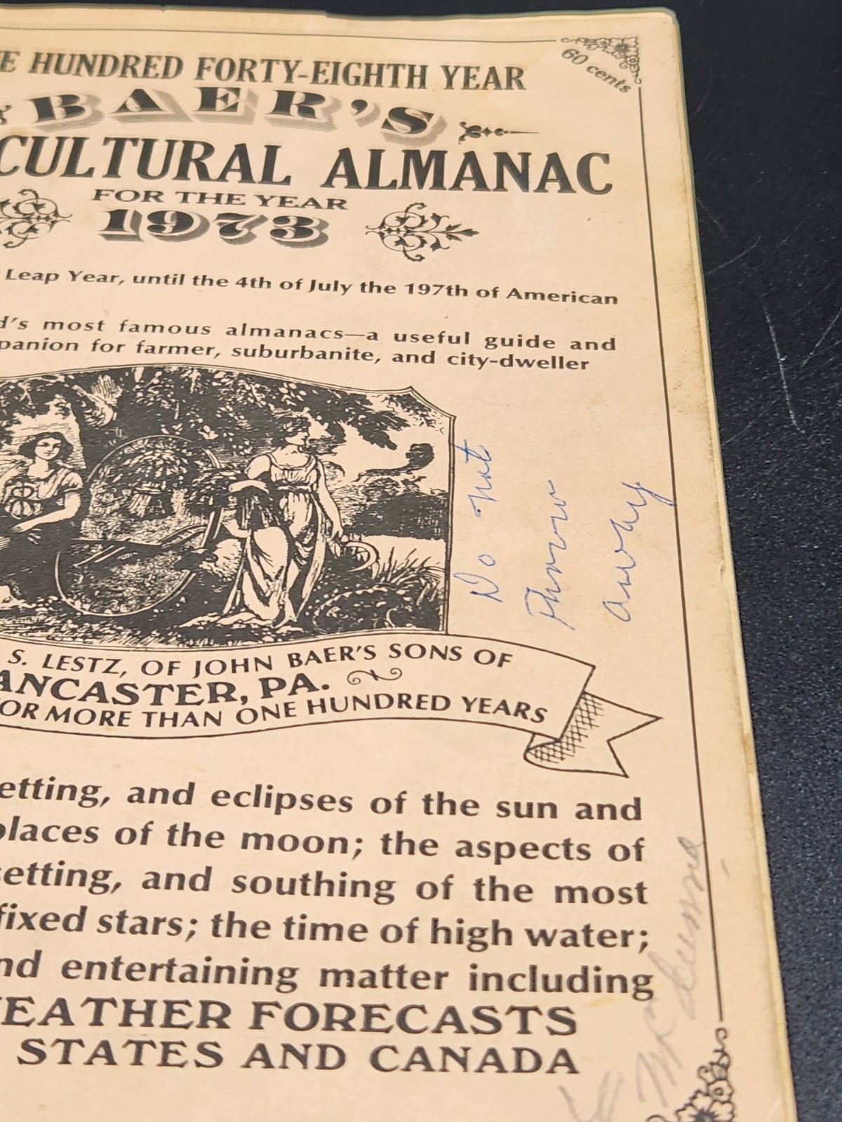 Baer’s Agricultural Almanac 1973 Lancaster Lestz