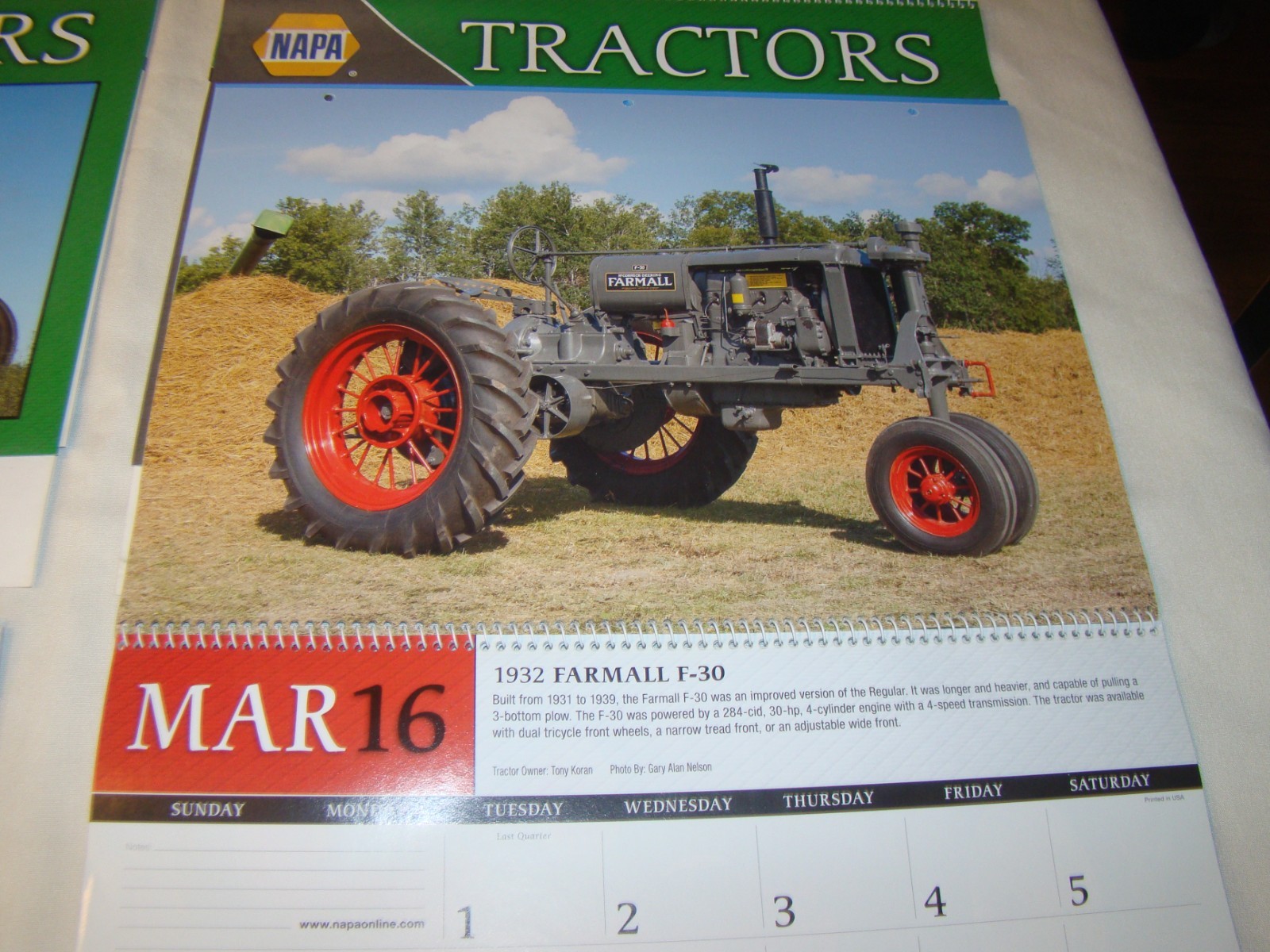 Lot of 4 2016 Napa Tractor Classics of Yesteryear Calendars Pittsgrove NJ 08318