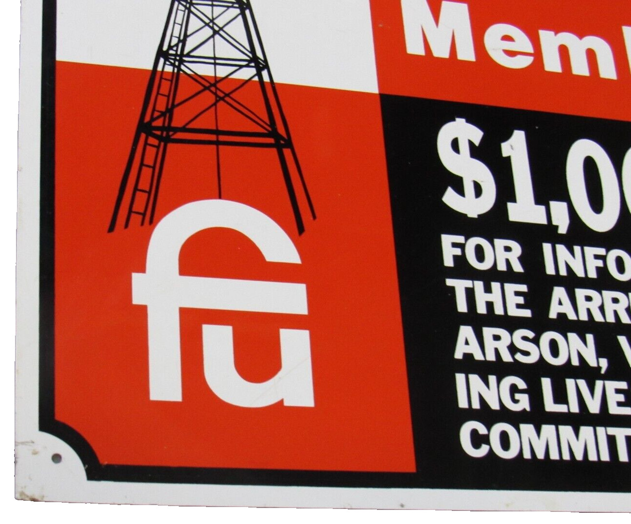VTG 18″ x 12″ KANSAS FARMERS UNION MEMBER $ 1000 REWARD Metal Sign Agriculture