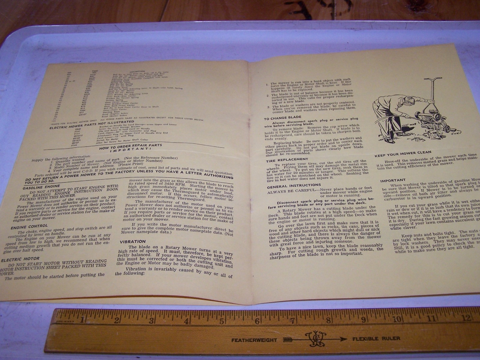 Vintage TURFMASTER Rotary Push Mower Instructions & Parts List RA18R RA21R REA18