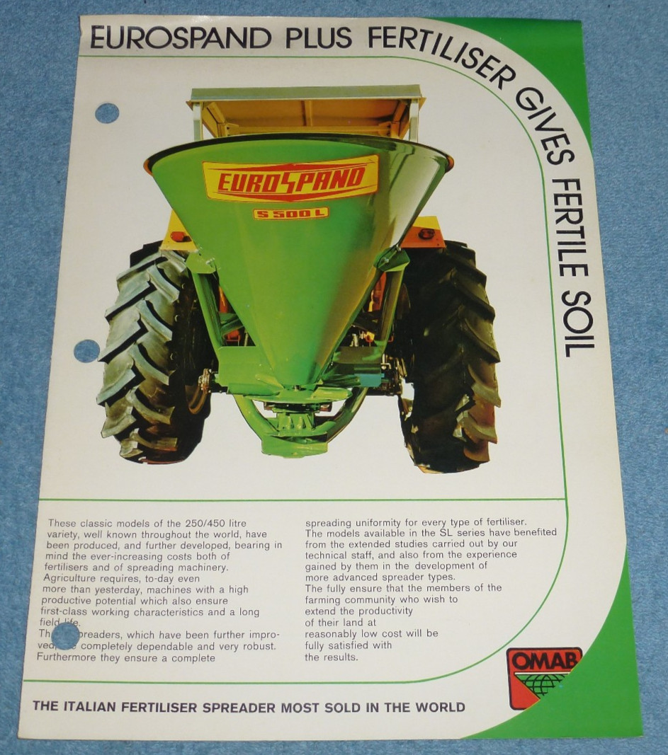 1980s OMAB Eurospand Fertilizer Spreaders Brochure Models S/ 260 300 400 500 L