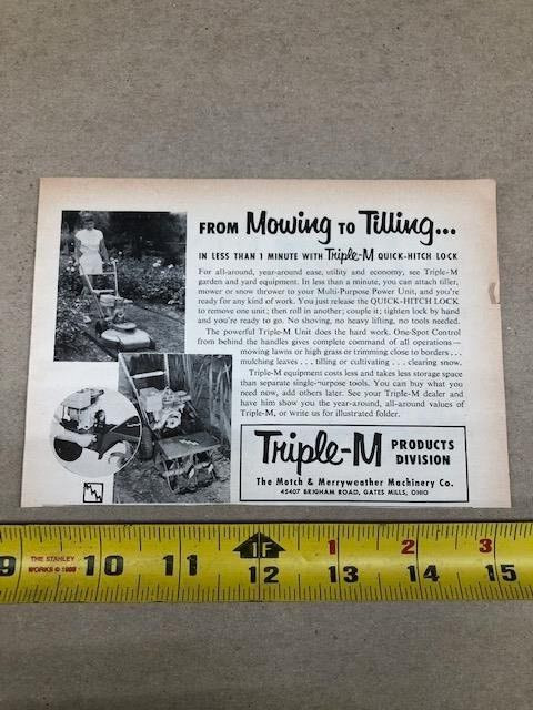 1954 Triple-M Lawn & Garden mower/tiller–vintage Motch & Merryweather ad