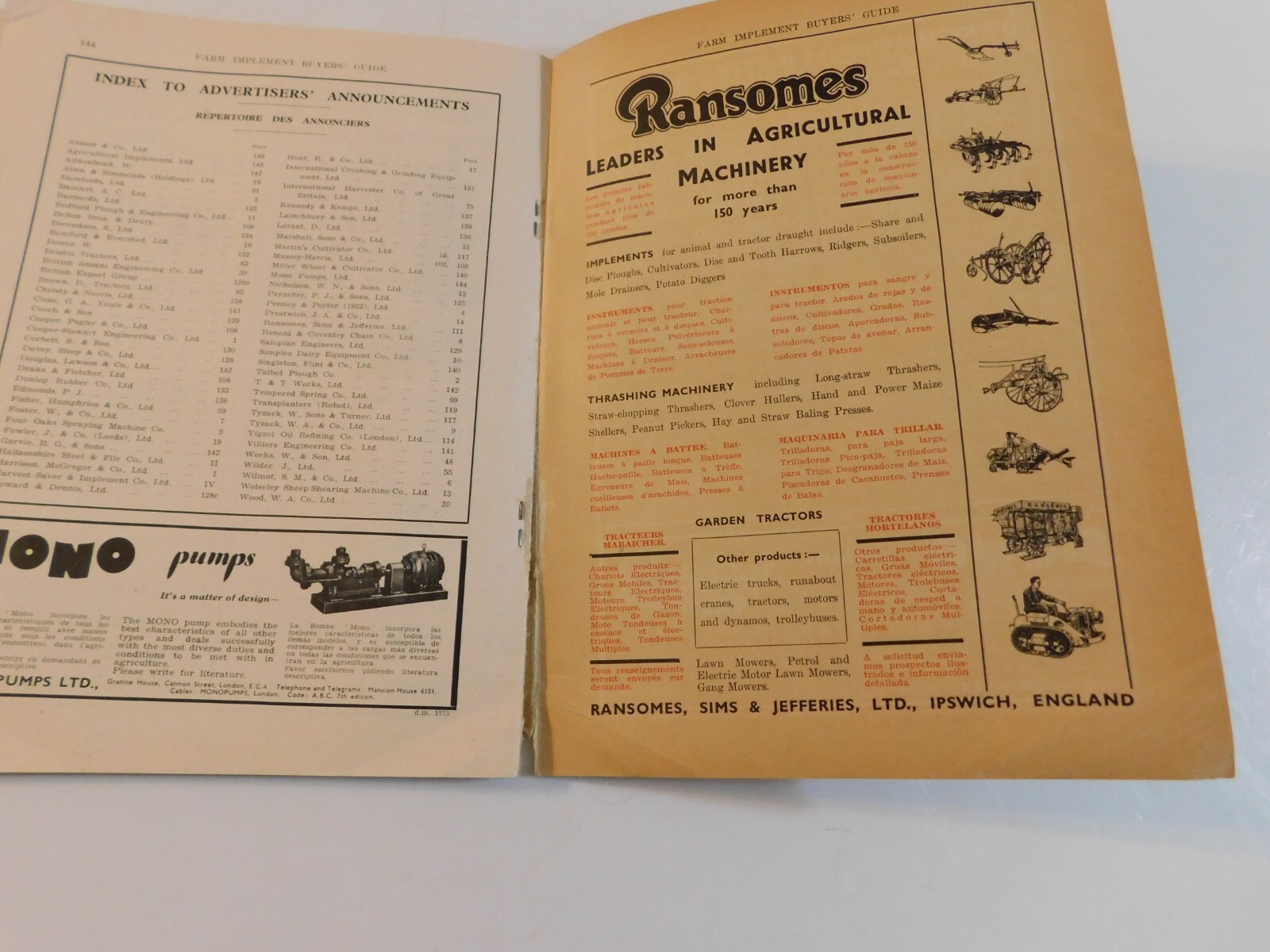 1946 FARM TRACTORS IMPLEMENT BUYER’S GUIDE EXPORT EDITION ALBION MACHINES