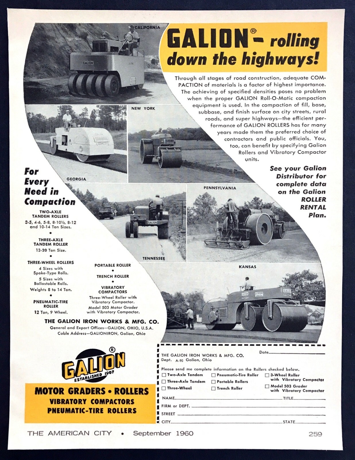 1960 Galion Roll-O-Matic Compaction Roller 6 Models photo vintage print ad