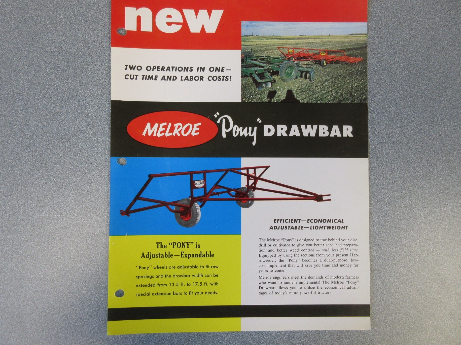 Melroe Pony Drawbar Brochure 2 Pages Good Condition
