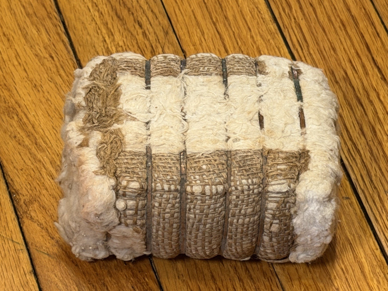 Vintage Miniature Texas Cotton Bale – 5.5″ Real Cotton & Burlap Display Replica