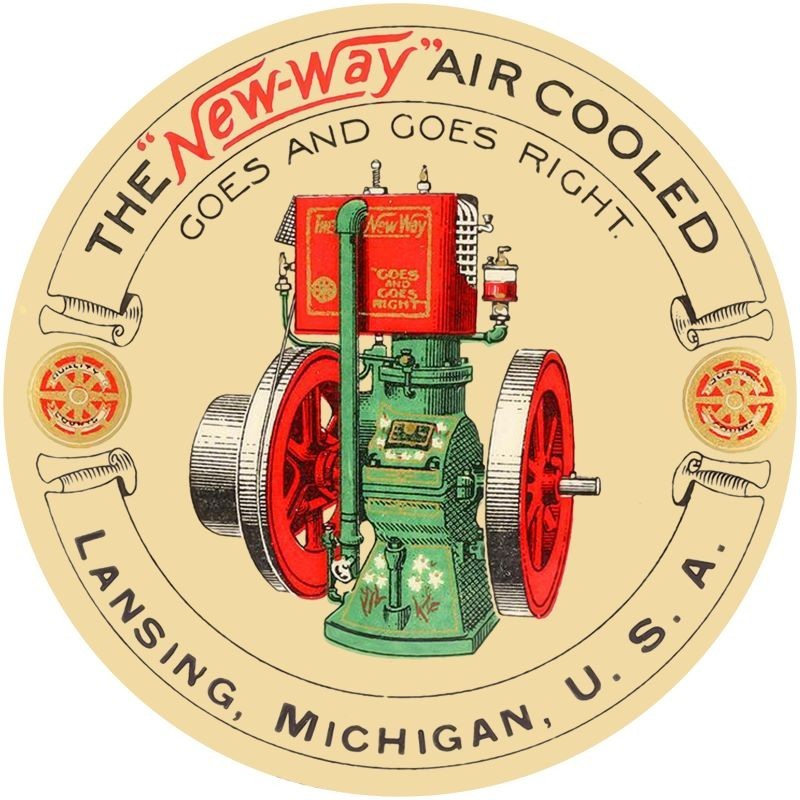 NEW WAY Air Cooled Gas Engines, Lansing Michigan NEW METAL SIGN: 12″ Dia. Round