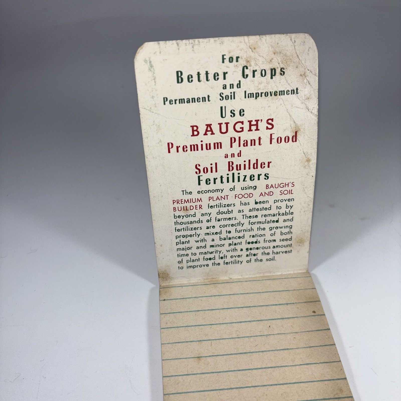 Vintage Baugh’s Premium Plant Food & Soil Builder Unused Pocket Notebook Pad